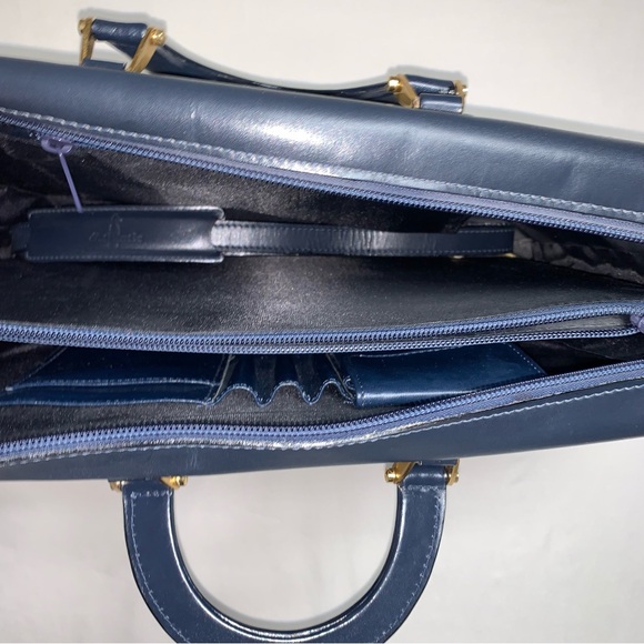 VINTAGE Atlantic Leather Briefcase Crossbody Handbag Navy Blue Attaché Case Luxe - Picture 6 of 15
